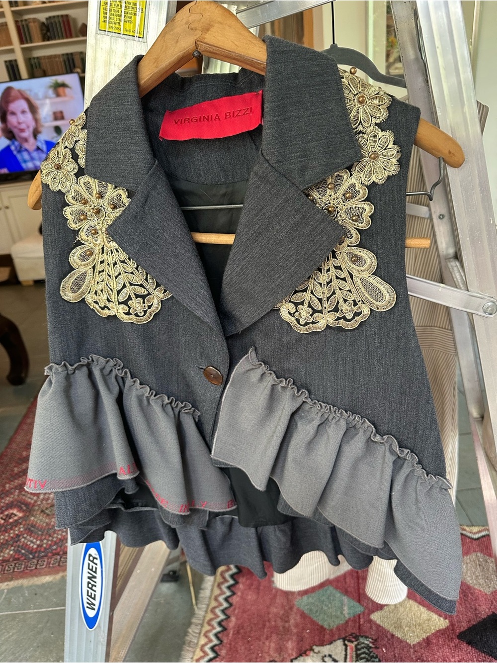 Gray Embroidered Ruffle vest - Picture 1 of 4